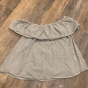 Grey and White Off the Shoulder Top